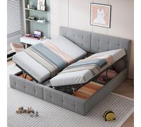 XPSSJMU Lit rembourré 180x200 cm, lit Coffre hydraulique, lit Mezzanine, lit Double Multifonctionnel, Tissu Velours Doux pour la Peau, Gris