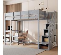 XPSSJMU Lit superposé Multifonctionnel avec Rangement, lit Mezzanine avec étagère 90 x 200 cm, Cadre de lit en pin Massif avec sommier à Lattes, lit pour Jeunes et Adolescents, Gris