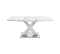 XPSSJMU Table de Salle à Manger rectangulaire Moderne Extensible de 120 à 160 cm, avec Plateau en marbre Blanc imprimé et Pieds en MDF en Forme de X avec Base en métal.