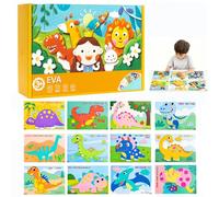 Xpwghap Lot de 12 autocollants mosaïque animaux de la jungle pour enfants,autocollants 3D faits à la main,artisanat créatif, puzzle en mousse de dessin animé, for Children with Dinosaurs, Animals-B