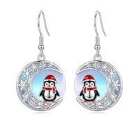 XPYPZP Boucles d'oreilles pendantes en forme de flocon de neige en argent avec pierre de lune - Bijoux de Noël - Cadeaux d'anniversaire pour femme, petite amie, maman, amoureuse, Petit, Métal, Pierre