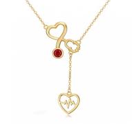 XPYPZP Pierre de naissance vétérinaire - Collier pour femme - Or 14 carats - Stéthoscope - Pierre de naissance - Bijoux d'allaitement - Cadeau de remise de diplôme pour médecin, Petit, Base :, Zircone