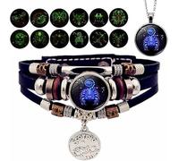XQBBWXYXY Bracelet multi-rangs en cuir, bracelet d'amitié pour femme, bijou tendance, bracelet lumineux des 12 signes du zodiaque, unisexe, perles multi-rangs, créatif.