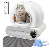 XQDKoon Litière Automatique, 65L+9L Litiere Electrique pour Chat avec 5 Rouleaux Sacs Poubelles et Tapis Litière pour Chat, éLimination des Odeurs, ContrôLe App pour Plusieurs Chats(A)