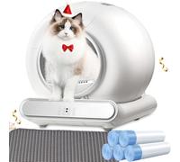 XQDKoon Litiere Chat Autonettoyante, 65L+9L Toilette Chat Automatique avec 5 Rouleaux Sacs Poubelles et 1 Tapis Litière, éLimination des Odeurs, ContrôLe App pour Plusieurs Chats(C)