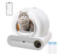 XQDKoon Litiere pour Chat Autonettoyante 65L+9L avec Contrôle APP, éLimination Odeurs avec 5 Rouleaux Sacs Poubelles et Tapis Litière pour Chat