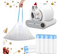 XQDKoon Sacs de Litière pour Chat, Sac Poubelle Litiere Chat avec Cordon de Serrage, Durables, Résistants à Déchirure pour Litiere Chat Autonettoyante 5 Rouleaux 75 Pièces