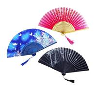 XQEUMC Lot de 3 Éventail Mariage, Eventail Japonais Poche,Éventails pliants avec Frange en Soie pour Mariage, Cadeaux et décoration Murale