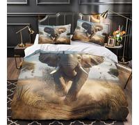 XQGASOEBN African Éléphant Linge de Lit 3D Imprimé Microfibre 3 Pièces Éclair Douce Wild Safari Adventure Ensemble De Literie Confortable Entretien Facile for Adulte Super King（260x220cm）