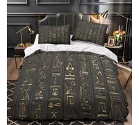 XQGASOEBN Ancient Hieroglyphs Housse de Couette 3D Imprimée Microfibre Hypoallergique 3 Pièces 2xTaies Douce Egyptian Symbol Linge de Lit Super Douce Léger for Adolescent King（220x240cm）