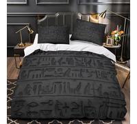 XQGASOEBN Ancient Hieroglyphs Housse de Couette Microfibre 3D Imprimée 3 Pièces 2 Taies Super Douce Egyptian Script Linge de Lit Léger Entretien Facile for Enfants Garçons Ado Super King（260x220cm）