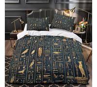 XQGASOEBN Ancient Hieroglyphs Linge de Lit 3D Imprimé Microfibre Résistante 3 Pièces 2xTaies Douce Egyptian Housse de Couette Ultra Douce Entretien Facile for Adolescent Single（140x200cm）