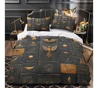 XQGASOEBN Ancient Symbols Linge de Lit 3D Effet Microfibre 3 Pièces 2 Taies Ultra Douce Egyptian Hieroglyph Parure de Lit Super Douce Hypoallergique for Garçons Filles King（220x240cm）