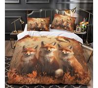 XQGASOEBN Autumn Renard Trio Linge de Lit 3D Imprimé Microfibre Résistante 3 Pièces Éclair Douce Wildlife Parure de Lit Respirante Résistante for Garçons Filles Single（140x200cm）