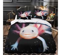 XQGASOEBN Axolotl Pet Care Linge de Lit 3D Imprimé Microfibre 3 Pièces 2 Taies Super Douce Aquatic Amphibian Parure de Lit Confortable Résistante for Adulte Enfants Filles Single（135x200cm）