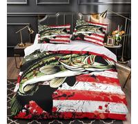 XQGASOEBN Bass Fish Housse de Couette 3D Imprimé Microfibre Hypoallergique 3 Pièces 2 Taies Douce American Flag Parure de Lit Confortable Résistante for Garçon King（220x240cm）