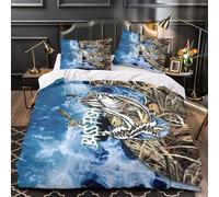 XQGASOEBN Bass Fish Housse de Couette Microfibre Hypoallergique 3D Effet 3 Pièces 2 Taies Ultra Douce Outdoor Fishing Linge de Lit Confortable Résistante for Adulte Enfants Filles Single（140x200cm）