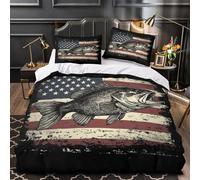 XQGASOEBN Bass Fish Linge de Lit Microfibre Résistante 3D Effet 3 Pièces Éclair Douce Vintage Americana Parure de Lit Super Douce Entretien Facile for Adulte Enfants Filles Super King（260x220cm）