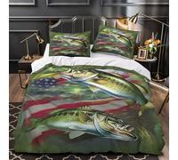XQGASOEBN Bass Fish Linge de Lit Microfibre Résistante 3D Imprimé 3 Pièces Éclair Douce Realistic Wildlife Ensemble De Literie Super Douce Entretien Facile for Les Enfants Super King（260x220cm）