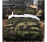 XQGASOEBN Bass Fish Parure de Lit 3D Effet Microfibre Hypoallergique 3 Pièces Éclair Super Douce American Flag Housse de Couette Ultra Douce Entretien Facile for Filles Ado Single（140x200cm）