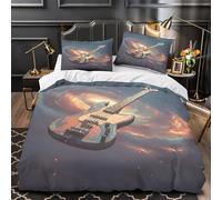XQGASOEBN Bass Guitar Housse de Couette 3D Imprimée Microfibre 3 Pièces Éclair Ultra Douce Space Rock Parure de Lit Léger Hypoallergique for Adulte Single（140x200cm）