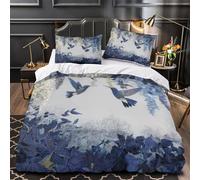 XQGASOEBN Bleu Hummingbirds Linge de Lit 3D Effet Microfibre 3 Pièces Éclair Super Douce Nature Botanical Parure de Lit Hypoallergique Résistante for Ado Single（135x200cm）