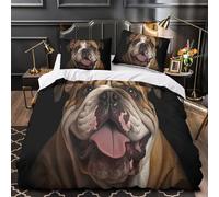 XQGASOEBN Bulldog Portrait Linge de Lit 3D Effet Microfibre 3 Pièces Taie Ultra Douce Realistic Pet Ensemble De Literie Hypoallergique Résistante for Adulte Double（200x200cm）
