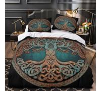 XQGASOEBN Celtic Arbre Housse de Couette 3D Effet Microfibre 3 Pièces 2 Taies Super Douce istic Knotwork Ensemble De Literie Ultra Douce Résistante for Hommes Enfants Single（140x200cm）