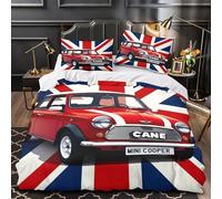 XQGASOEBN Classique Car Parure de Lit 3D Imprimé Microfibre Hypoallergique 3 Pièces 2xTaies Ultra Douce Vintage British Housse de Couette Confortable Résistante for Hommes Enfants Single（135x200cm）
