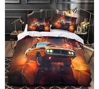 XQGASOEBN Classique Muscle Car Housse de Couette Microfibre Résistante 3D Effet 3 Pièces Taie Ultra Douce Night Urban Street Linge de Lit Super Douce Entretien Facile for Ado Super King（260x220cm）