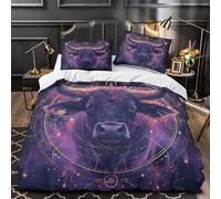 XQGASOEBN Cosmic Bull Housse de Couette 3D Effet Microfibre 3 Pièces 2 Taies Ultra Douce Mythical Astrology Parure de Lit Léger Hypoallergique for Couple Amoureux Single（140x200cm）