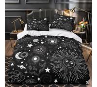 XQGASOEBN Cosmic Symbols Ensemble Lit Microfibre Hypo 3D 3Pcs 2 Taies Douce Vintage Astrology Parure Lit Respirante Entretien Fac for Adulte Enfants Filles King（220x240cm）