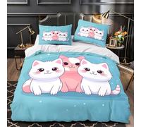 XQGASOEBN Cute Chat Trio Ensemble De Literie 3D Effet Microfibre 3 Pièces 2xTaies Super Douce Kawaii Coon Parure de Lit Ultra Douce Hypoallergique for Filles Ado King（220x240cm）