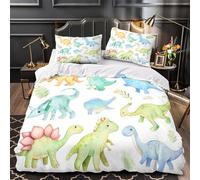 XQGASOEBN Dinosaur Clip Parure de Lit Microfibre Résistante 3D Imprimée 3 Pièces 2xTaies Douce Watercolor Coon Linge de Lit Super Douce Entretien Facile for Filles Ado Single（135x200cm）