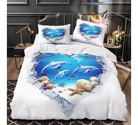 XQGASOEBN Dolphin Trio Linge de Lit 3D Imprimé Microfibre 3 Pièces 2 Taies Super Douce Underwater He Parure de Lit Confortable Résistante for Adulte Enfants Filles King（220x240cm）