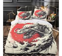 XQGASOEBN Dragon Head Housse de Couette 3D Imprimée Microfibre 3 Pièces 2 Taies Super Douce Japanese Tattoo Linge de Lit Hypoallergique Entretien Facile for Adulte Single（135x200cm）