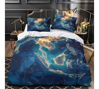 XQGASOEBN Eh Night View Linge de Lit Microfibre Résistante 3D Imprimé 3 Pièces 2xTaies Super Douce Global Urban Glow Housse de Couette Ultra Douce Entretien Facile for Couple Single（135x200cm）