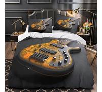 XQGASOEBN Electric Bass Guitar Parure de Lit 3D Imprimé Microfibre 3 Pièces Éclair Ultra Douce Moderne Rock Ensemble De Literie Confortable Résistante for Enfants Garçons Ado Super King（260x220cm）