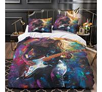 XQGASOEBN Electric Guitarist Linge de Lit Microfibre Hypoallergique 3D Effet 3 Pièces Taie Super Douce Rock Ensemble De Literie Léger Résistante for Ado Single（135x200cm）