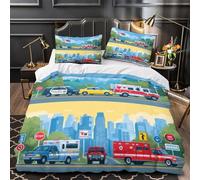 XQGASOEBN Emergency Vehicles Ensemble De Literie 3D Imprimée Microfibre Hypoallergique 3 Pièces Taie Douce Coon Rescue Linge de Lit Super Douce Résistante for Couple Amoureux Super King（260x220cm）