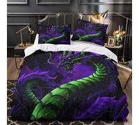 XQGASOEBN Fantasy Dragon Linge de Lit 3D Imprimé Microfibre Résistante 3 Pièces Éclair Douce Vibrant Neon Fantasy Ensemble De Literie Super Douce Entretien Facile for Hommes Enfants Double（200x200cm）
