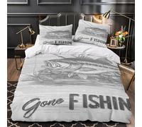 XQGASOEBN Fishing Bass Linge de Lit 3D Effet Microfibre Hypoallergique 3 Pièces 2xTaies Super Douce Vintage Housse de Couette Léger Résistante for Enfants Garçons Ado Single（140x200cm）