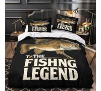 XQGASOEBN Fishing Bass Linge de Lit 3D Imprimée Microfibre 3 Pièces Taie Ultra Douce Vintage Housse de Couette Confortable Résistante for Les Enfants Super King（260x220cm）