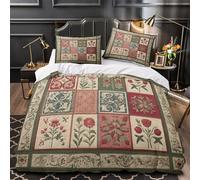 XQGASOEBN Floral Quilt Housse de Couette 3D Effet Microfibre 3 Pièces 2xTaies Super Douce Traditional Patchwork Linge de Lit Ultra Douce Entretien Facile for Fille Single（140x200cm）