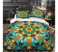 XQGASOEBN Fractal Linge de Lit 3D Imprimée Microfibre 3 Pièces Éclair Ultra Douce Vibrant Mandala Housse de Couette Léger Résistante for Adolescent Super King（260x220cm）