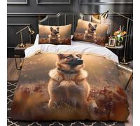 XQGASOEBN German Shepherd Housse de Couette 3D Imprimée Microfibre 3 Pièces Éclair Douce Respirante Nature Linge de Lit Léger Résistante for Couple Single（140x200cm）