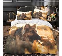 XQGASOEBN German Shepherd Linge de Lit Microfibre Hypoallergique 3D Imprimé 3 Pièces Taie Douce Nature Wildlife Parure de Lit Confortable Entretien Facile for Hommes Single（140x200cm）