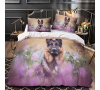 XQGASOEBN German Shepherd Parure de Lit Microfibre Hypoallergique 3D Effet 3 Pièces 2xTaies Ultra Douce Nature Field Ensemble De Literie Léger Résistante for Ado Single（140x200cm）