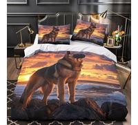 XQGASOEBN German Shepherd Parure de Lit Microfibre Hypoallergique 3D Effet 3 Pièces 2xTaies Ultra Douce Nature Ensemble De Literie Léger Résistante for Ado Single（135x200cm）