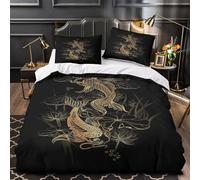 XQGASOEBN Golden Koi Fish Linge de Lit 3D Imprimé Microfibre Résistante 3 Pièces 2 Taies Douce Japanese Tattoo Ensemble De Literie Léger Hypoallergique for Couple Amoureux Double（200x200cm）
